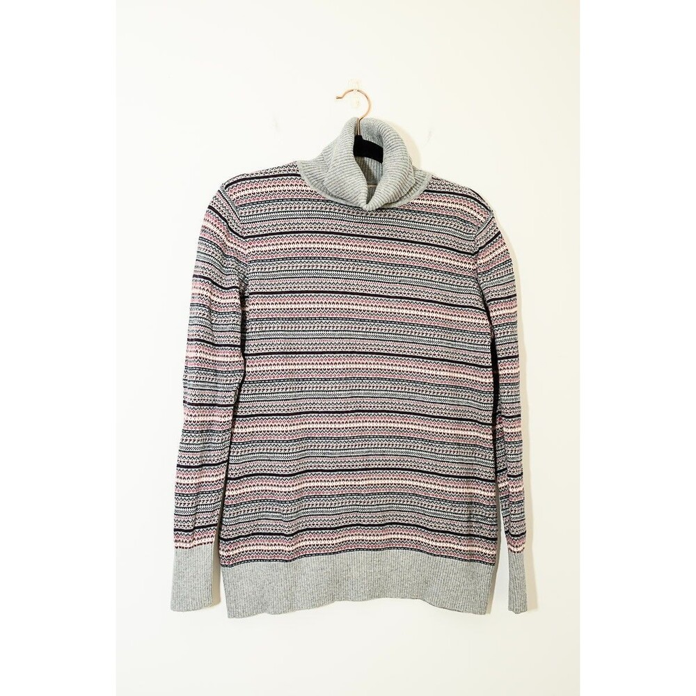 L.L.‎ Bean Sweater L Mock turtle neck Fair Isle Cotton Cashmere
